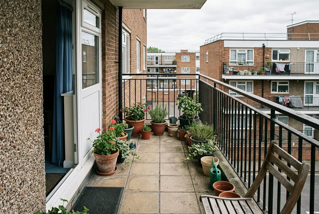 A plain balcony garden before its AI redesign