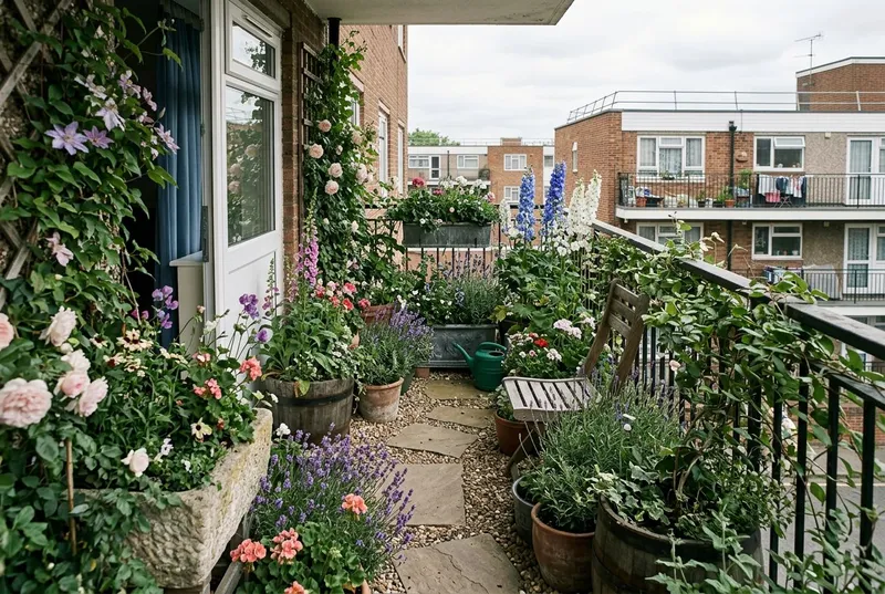 Balcony Garden redesigned in the English Cottage garden style