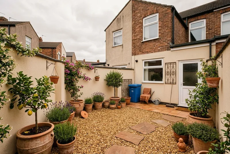 A courtyard garden redesigned in the Mediterranean garden style