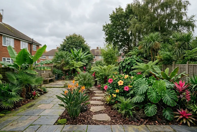 Large Garden redesigned in the Tropical Paradise garden style