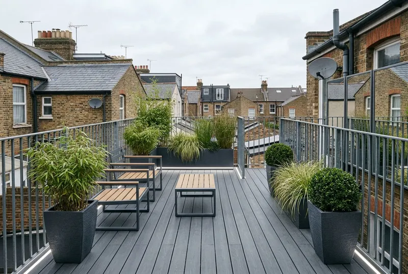 A rooftop terrace redesigned in the Contemporary Urban garden style