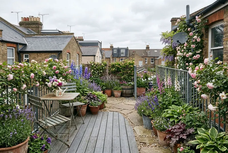 Rooftop Terrace redesigned in the English Cottage garden style