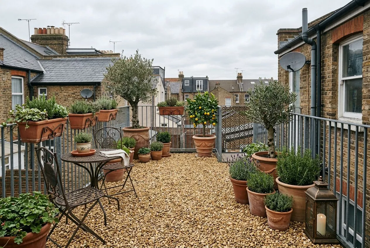 Rooftop Terrace redesigned in the Mediterranean garden style