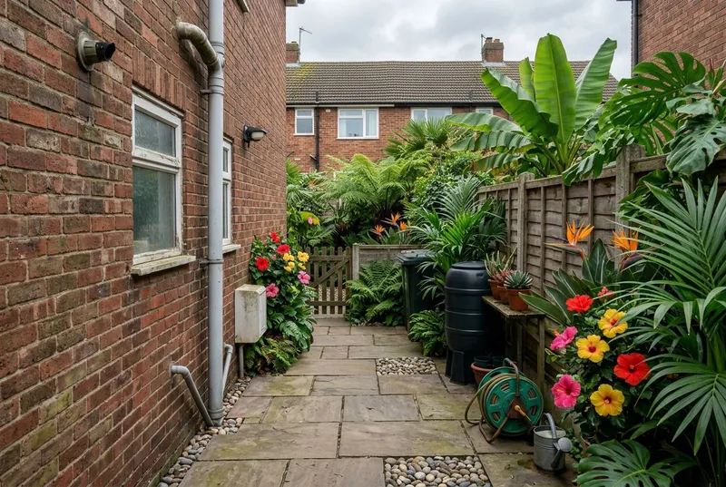 Side Garden redesigned in the Tropical Paradise garden style