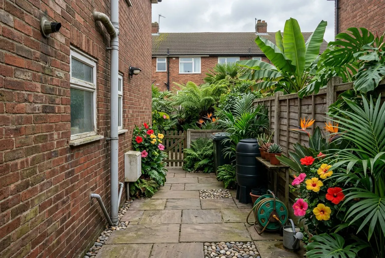 Side Garden redesigned in the Tropical Paradise garden style