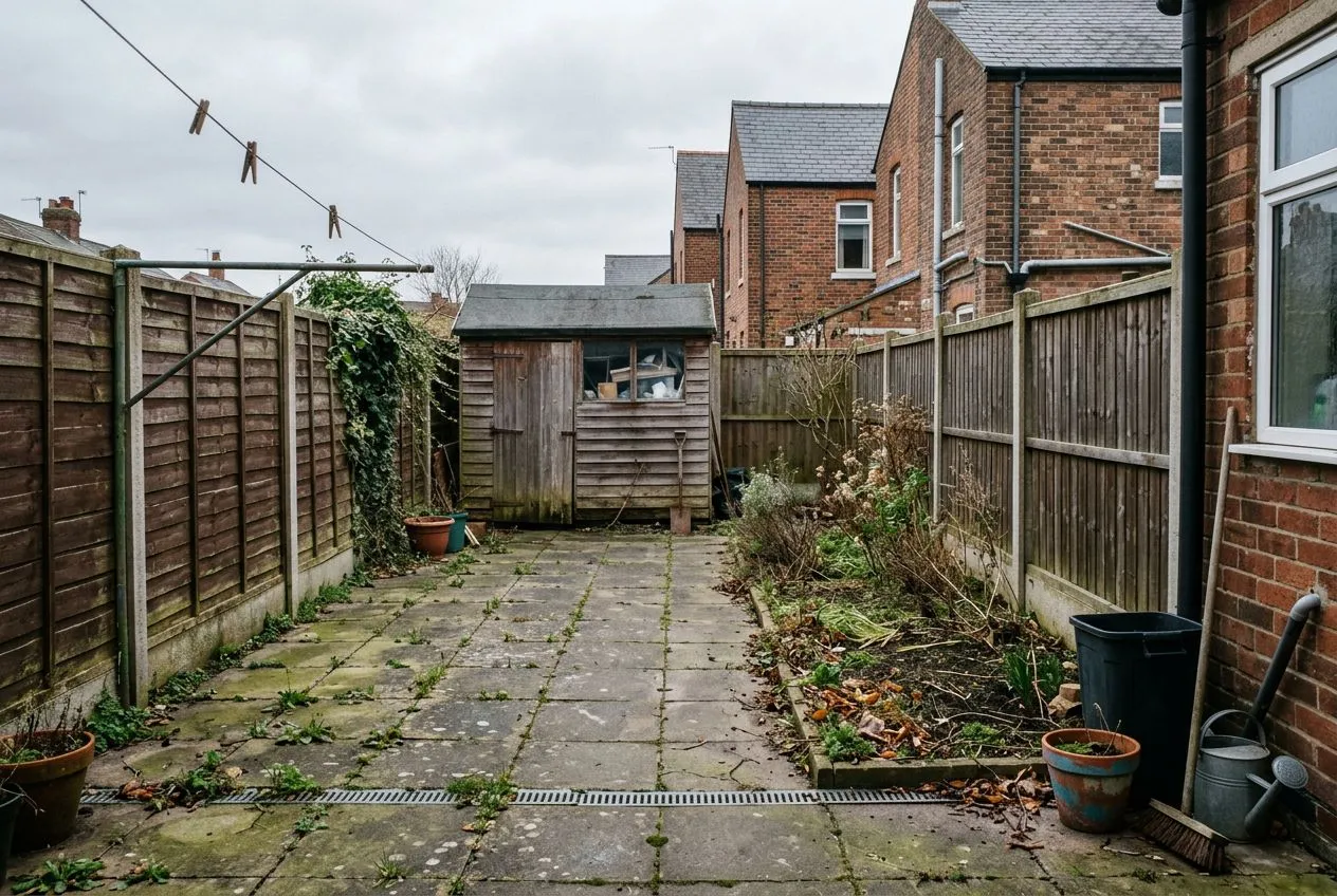 A plain small garden before its AI redesign