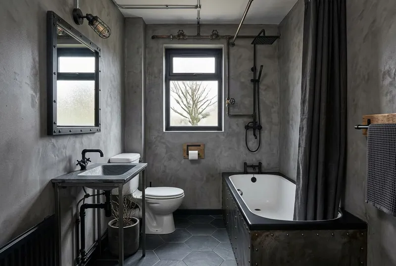 Bathroom redesigned in the Industrial interior style