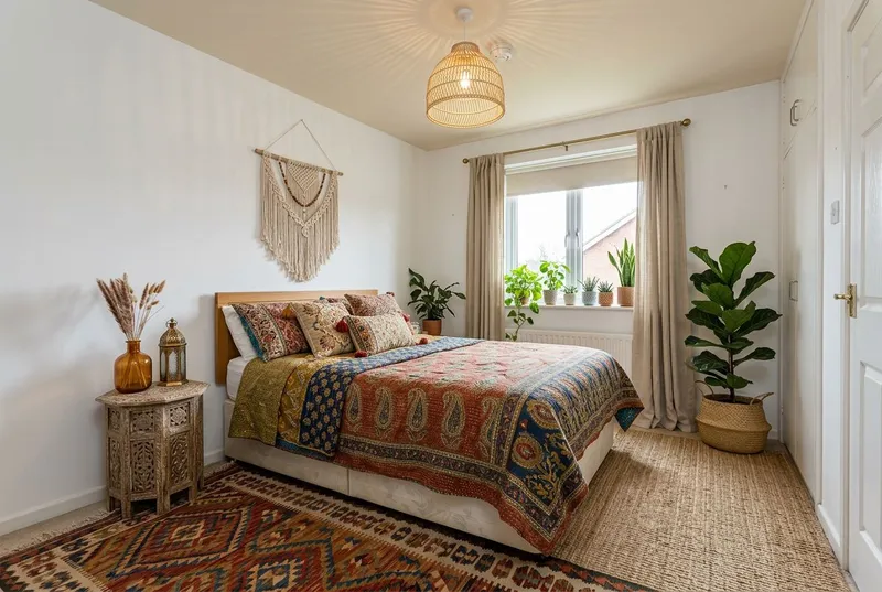 Bedroom redesigned in the Bohemian interior style