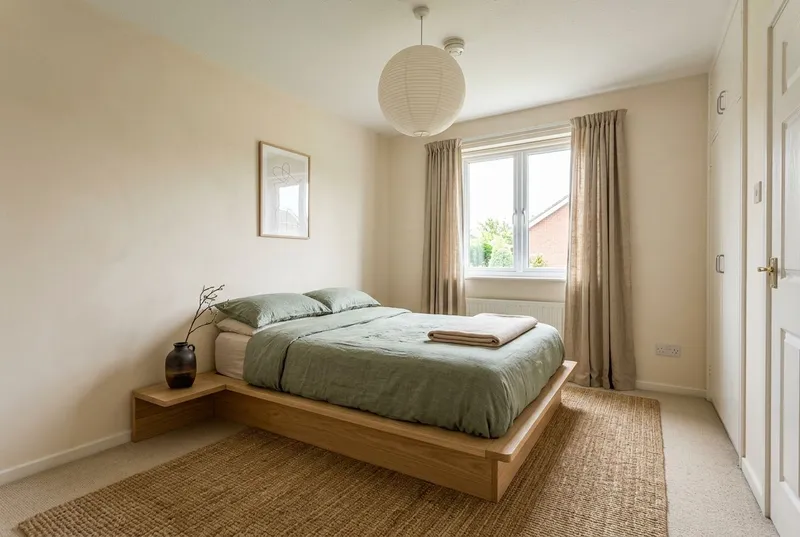 Bedroom redesigned in the Japandi interior style