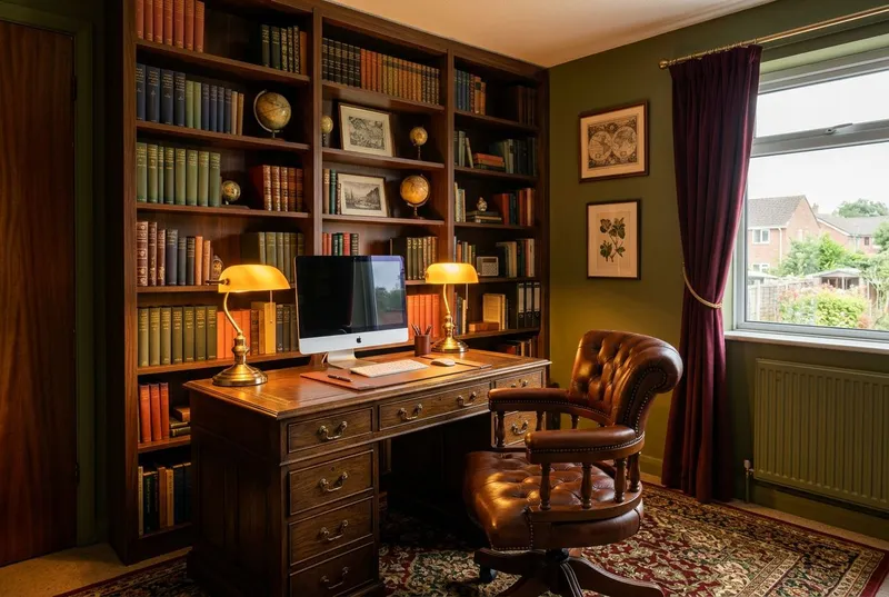 Home Office redesigned in the Cosy Library interior style