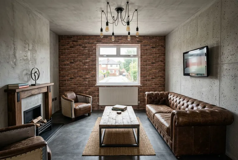 Living Room redesigned in the Industrial interior style
