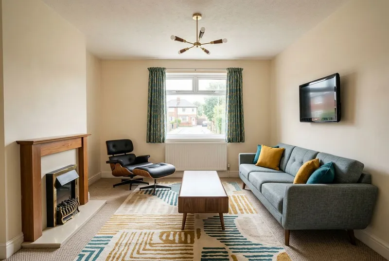 Living Room redesigned in the Mid-Century Modern interior style
